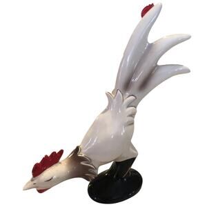 Vintage Rooster Nippon White brown hackle gold detailing. Porcelain.7”preowned